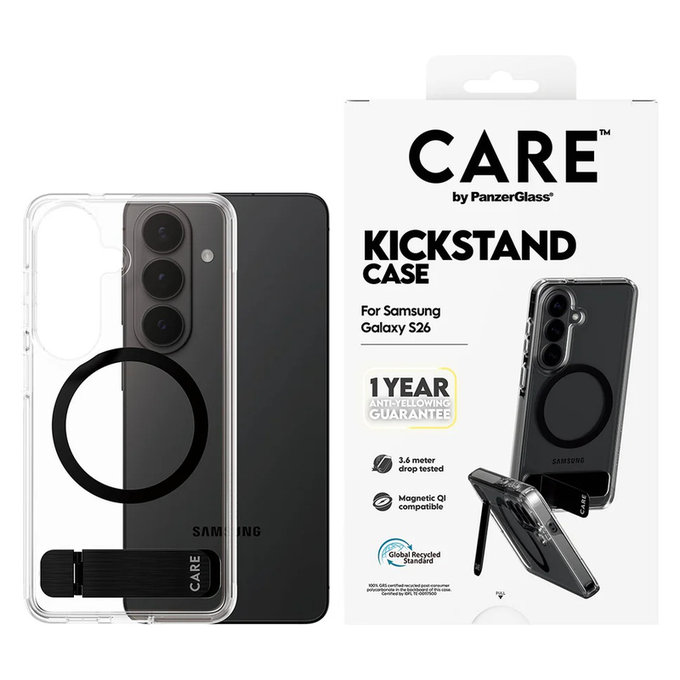 Custodia Kickstand con QI nero per Samsung Galaxy S26, Trasparente, PanzerGlass
