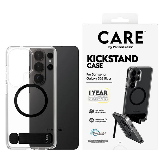 Custodia Kickstand con QI nero per Samsung Galaxy S26 Ultra, Trasparente, PanzerGlass