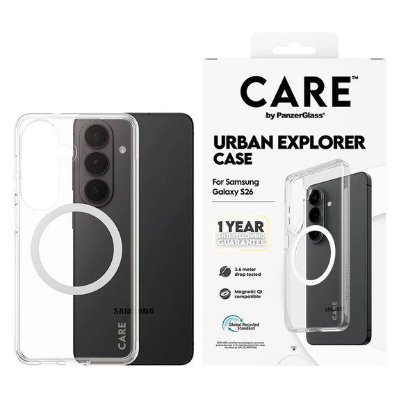 Custodia Urban Explorer con QI bianco per Samsung Galaxy S26, Trasparente, PanzerGlass