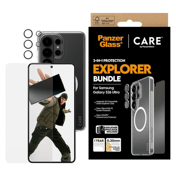 Bundle 3-in-1 Explorer per Samsung S26 Ultra, PanzerGlass