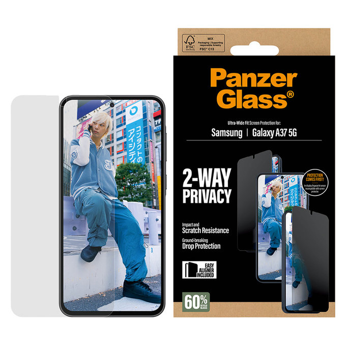 Vetro temperato UWF Privacy con applicatore per Samsung Galaxy A37, Trasparente, PanzerGlass