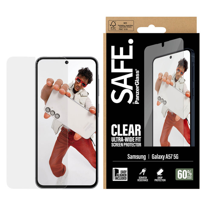Vetro temperato UWF con applicatore per Samsung Galaxy A57, Trasparente, SAFE by PanzerGlass
