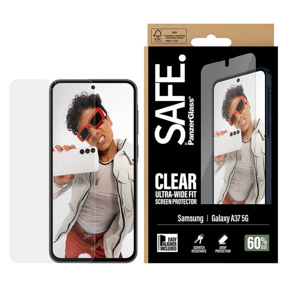Vetro temperato UWF con applicatore per Samsung Galaxy A37, Trasparente, SAFE by PanzerGlass