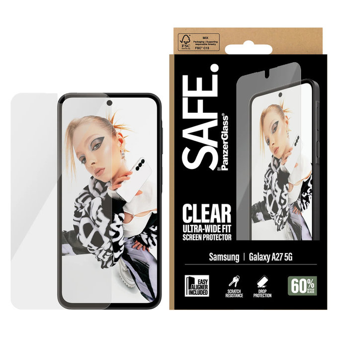 Vetro temperato UWF con applicatore per Samsung Galaxy A27, Trasparente, SAFE by PanzerGlass