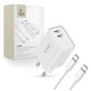 Caricatore da parete C35W 2-PORT PD 35W + USB-C Cable, bianca, Tech-Protect