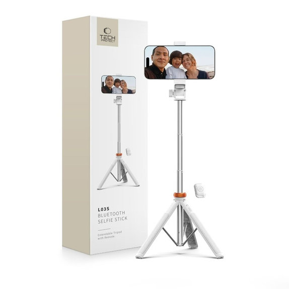 Selfie stick con treppiede L03S, bianca, Tech-Protect