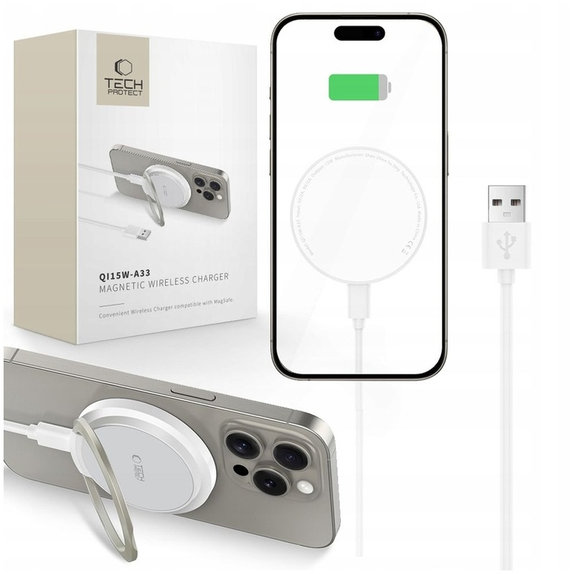Caricatore wireless QI15W-A33 Magnetic MagSafe, bianca, Tech-Protect