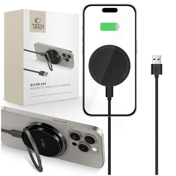 Caricatore wireless QI15W-A33 Magnetic MagSafe, nera, Tech-Protect