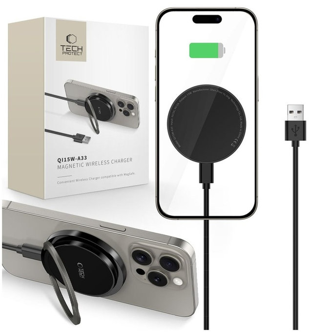 Caricatore wireless QI15W-A33 Magnetic MagSafe, nera, Tech-Protect
