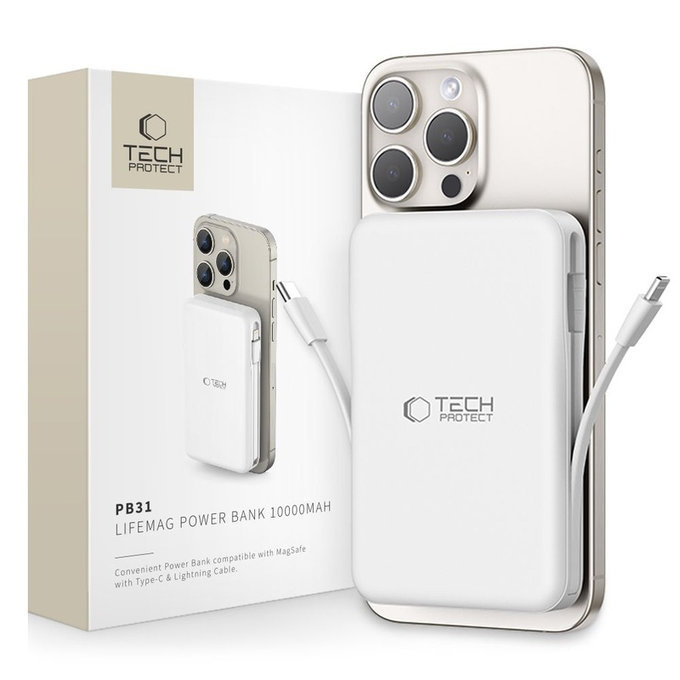 Power bank PB31 Lifemag MagSafe 10000mAh, bianca, Tech-Protect