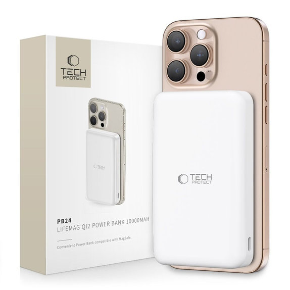 Power bank PB24 Lifemag Qi2 MagSafe 10000mAh, bianca, Tech-Protect