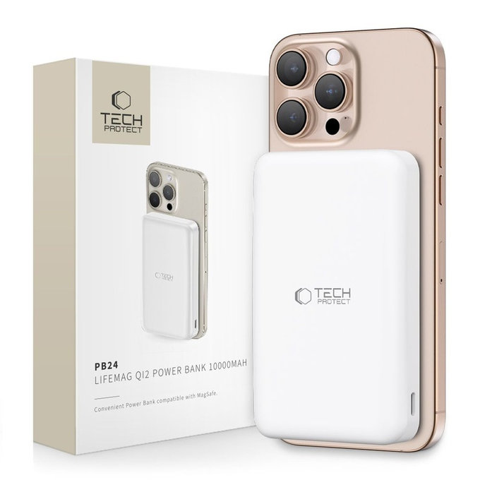 Power bank PB24 Lifemag Qi2 MagSafe 10000mAh, bianca, Tech-Protect