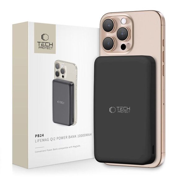 Power bank PB24 Lifemag Qi2 MagSafe 10000mAh, nera, Tech-Protect