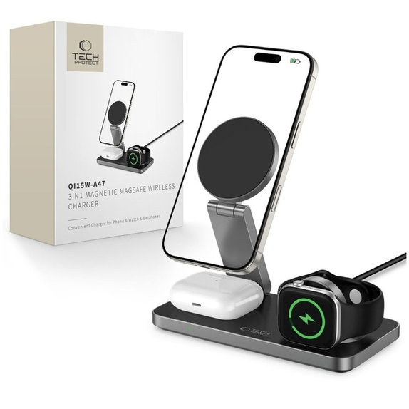 Caricatore wireless QI15W-A47 3IN1 Magnetic MagSafe, nera, Tech-Protect