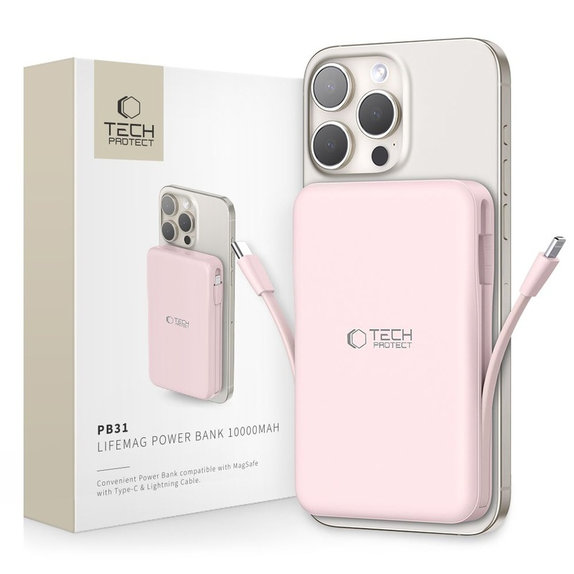 Power bank PB31 Lifemag MagSafe 10000mAh, rosa, Tech-Protect