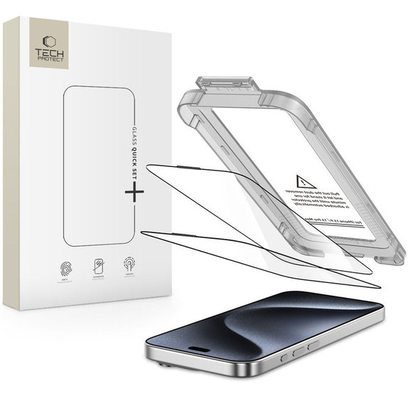 Vetro temperato Quick Set+ 2-PACK per iPhone 15 Pro, nera, Tech-Protect