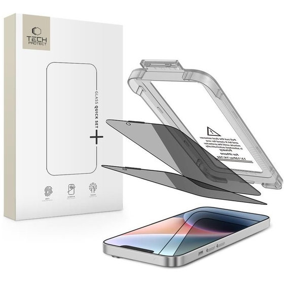 Vetro temperato Privacy Quick Set Spy+ 2-PACK per iPhone 13 / 13 Pro / 14 / 16E / 17E, privacy, Tech-Protect