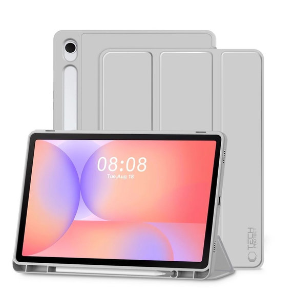 Custodia Sc Pen per Samsung Tab S9 11.0 / S9 FE / S10 FE / S10 Lite 10.9 X710 / X716B / X510 / X516B / X520 / X526 / X400 / X406B, grigia, Tech-Protect