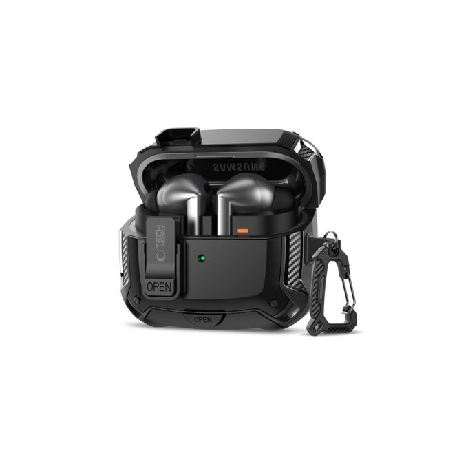 Custodia per auricolari Carbonox MagSafe per Samsung Buds 3 / 3 FE / 3 Pro, nera, Tech-Protect