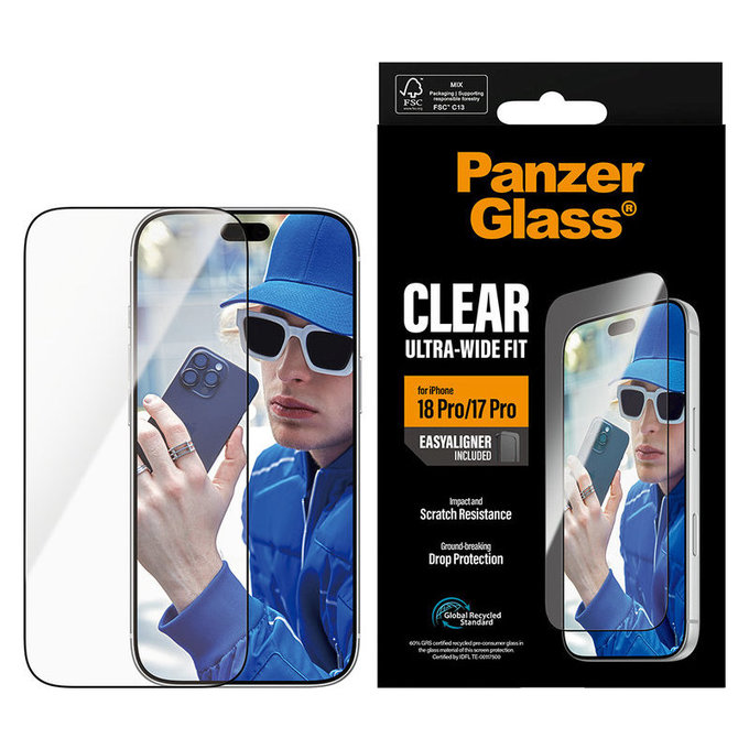 Vetro temperato UWF con applicatore per iPhone 18 Pro/17 Pro, Nero, PanzerGlass