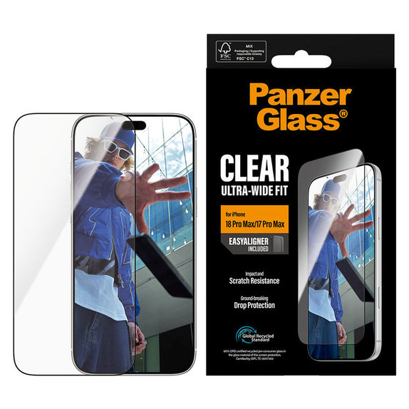 Vetro temperato UWF con applicatore per iPhone 18 Pro Max/17 Pro Max, Nero, PanzerGlass