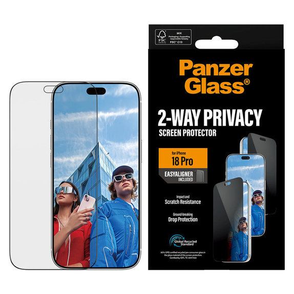 Vetro temperato UWF 2-Way Privacy con applicatore per iPhone 18 Pro, Nero, PanzerGlass