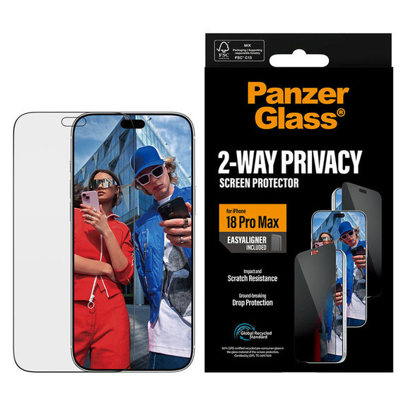 Vetro temperato UWF 2-Way Privacy con applicatore per iPhone 18 Pro Max, Nero, PanzerGlass