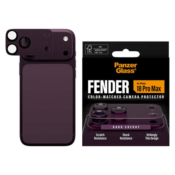 Protezione obiettivo Fender per iPhone 18 Pro Max, Dark Cherry, PanzerGlass