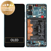 Schermo per Huawei P30, Vetro touch con cornice, batteria, Aurora Blue, 02352NLN, 02354HRH, 02354HNJ, Genuine Service Pack