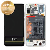 Schermo per Huawei P30 Lite (2020), Vetro touch con cornice, batteria, Pearl White, 02352PJN, Genuine Service Pack