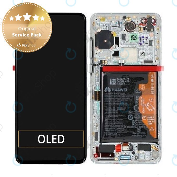 Schermo per Huawei P40, Vetro touch con cornice, batteria, sensore impronte digitali, Ice White, Silver Frost, 02353MFW, Genuine Service Pack