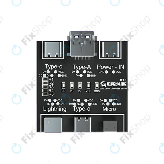 Tester per cavi dati Lightning, USB-C, microUSB, Mechanic DT3