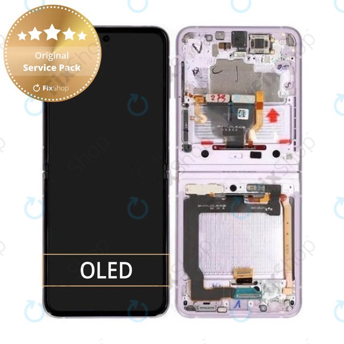 Schermo per Samsung Z Flip 3 F711B, Lavender, Vetro touch con cornice, GH82-26273D, GH82-27244D, Genuine Service Pack