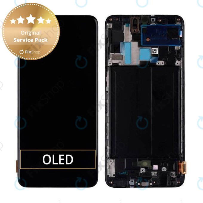 Schermo per Samsung A70 A705F, Black, Vetro touch con cornice, GH82-19747A, GH82-19787A, Genuine Service Pack