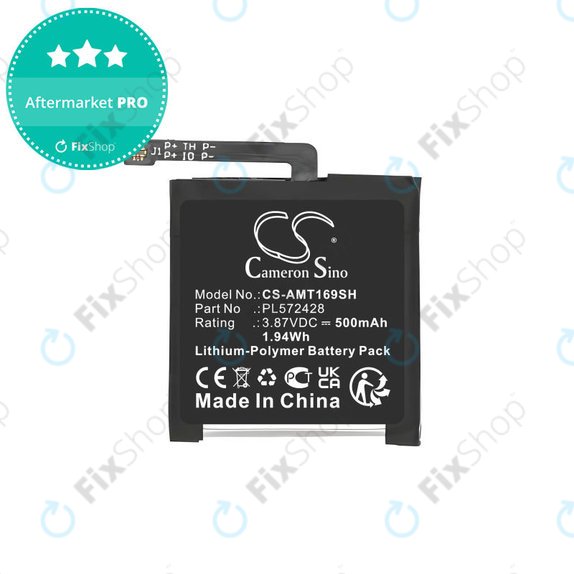 Batteria per Amazfit T-Rex 2, A2169 A2170 PL572428, Li-Pol, 500mAh, 3.87V, HQ