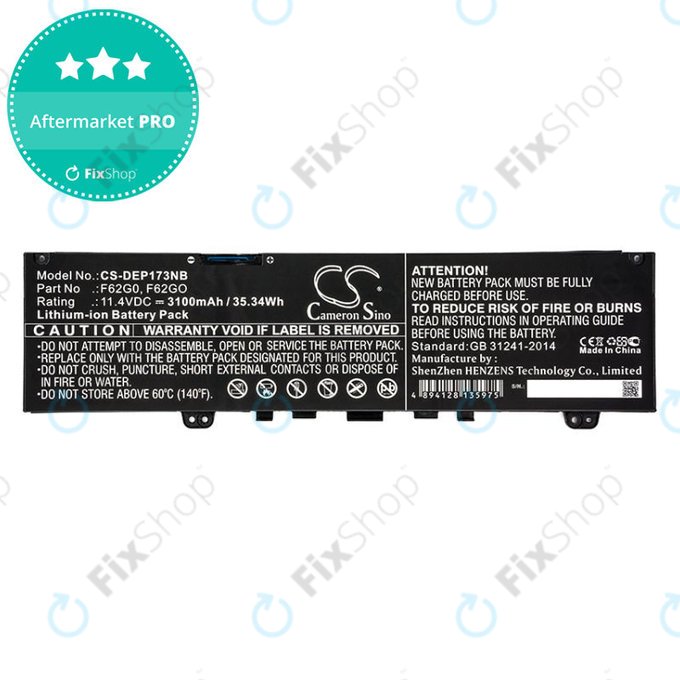 Batteria per Dell Inspiron 13, 7373, Vostro 13, F62G0, Li-Ion, 3100mAh, 11.4V, HQ