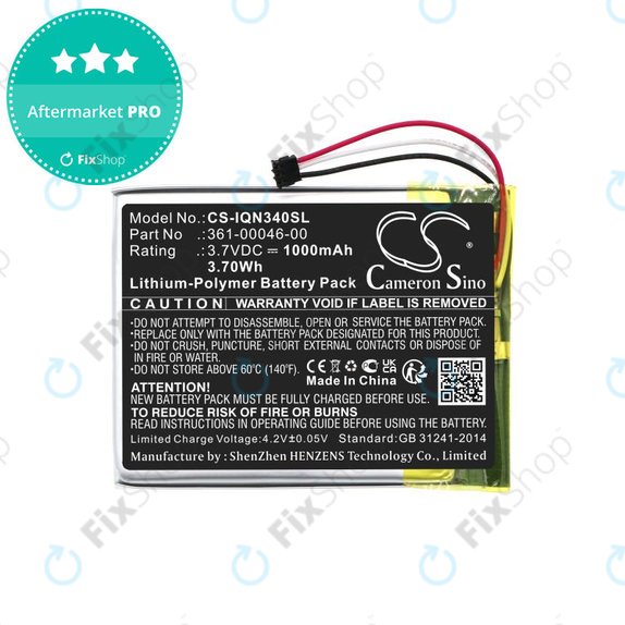 Batteria per Garmin Dash Cam 20, Nüvi 3400, 361-00046-00, Li-Pol, 1000mAh, 3.7V, HQ