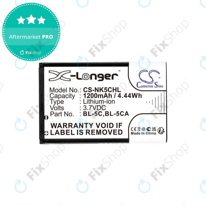 Batteria per Nokia 1208, 1110, 2310, BL-5C, Li-Ion, 3.7V, 1200mAh, HQ