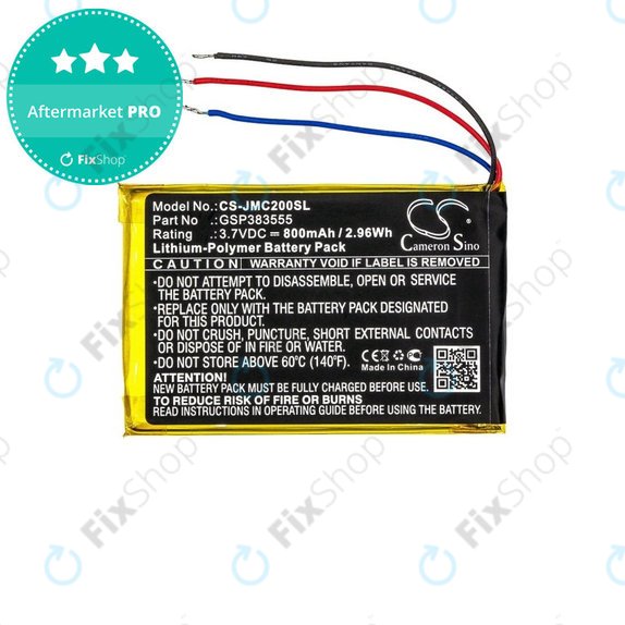 Batteria per JBL Clip 2, GSP383555, Li-Pol, 800mAh, 3.7V, HQ