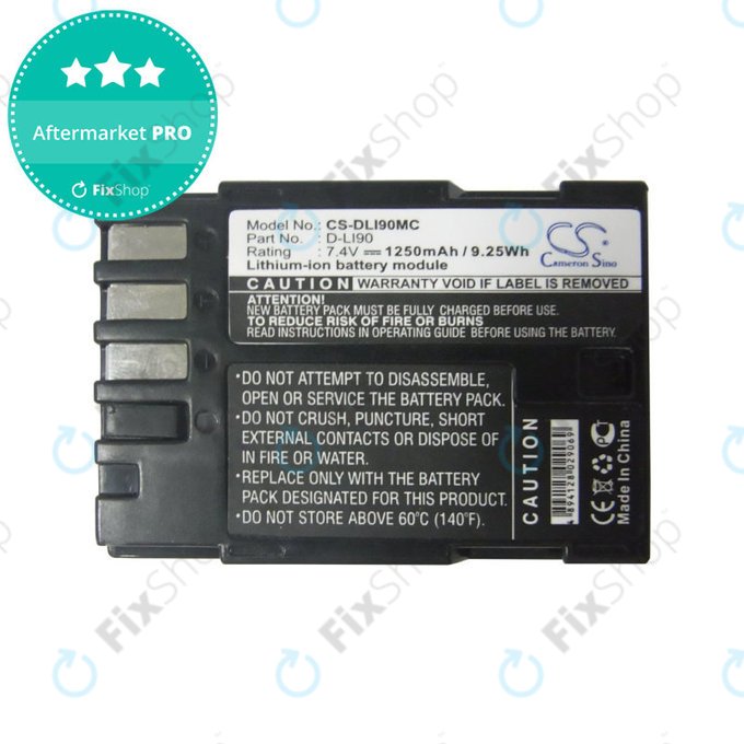Batteria per Pentax 645d, K-5, D-LI90, Li-Ion, 1250mAh, 7.4V, HQ
