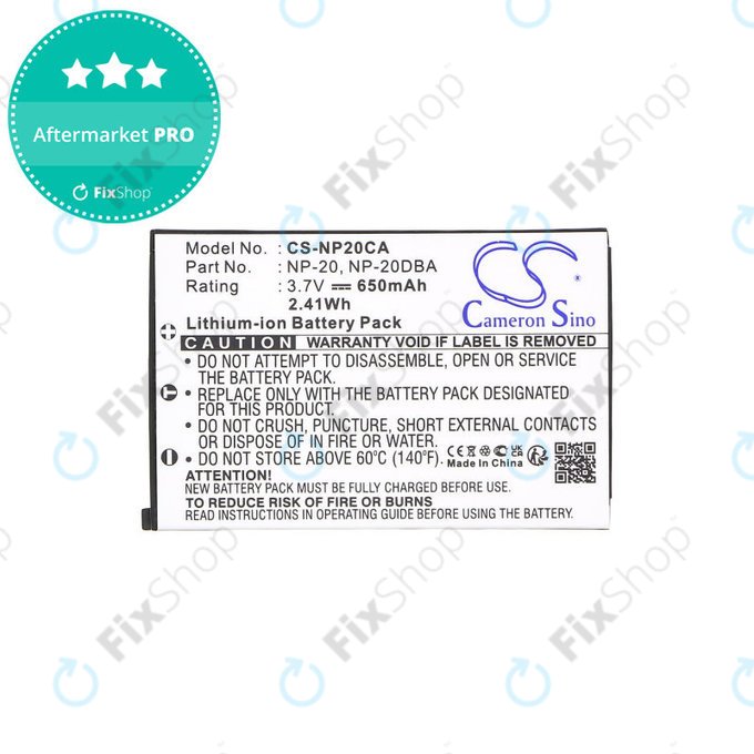 Batteria per Casio Exilim Card Ex-S880, NP-20, Li-Ion, 650mAh, 3.7V, HQ