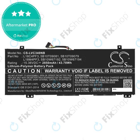 Batteria per Lenovo Ideapad C340, Ideapad Flex, L18C4PF3, Li-Pol, 2850mAh, 15.36V, HQ