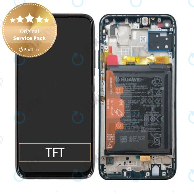 Schermo per Huawei P40 lite, Vetro touch con cornice, batteria, Crush Green, 02353KGA, Genuine Service Pack