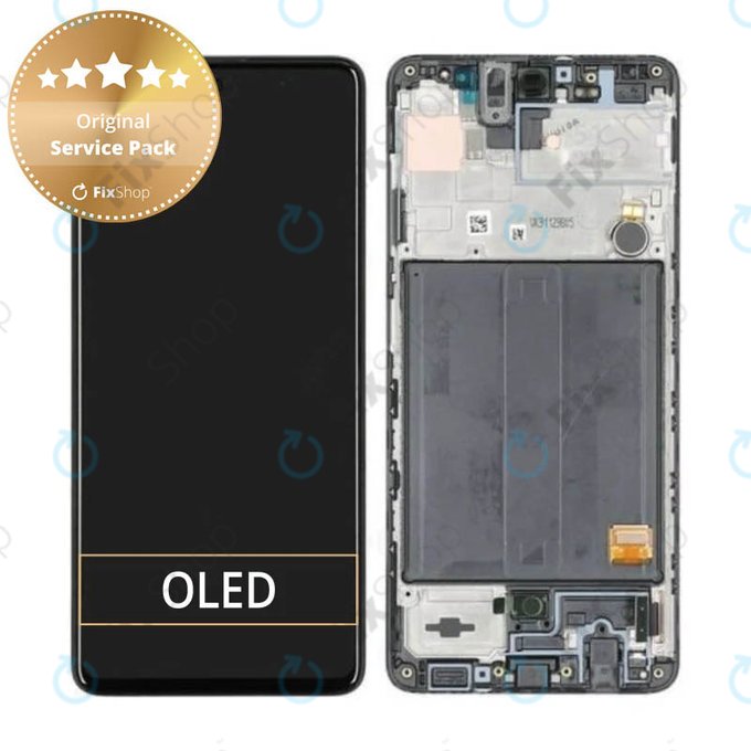 Schermo per Samsung A51 A515F, Prism Crush Black, Vetro touch con cornice, GH82-21669A, GH82-21680A, GH82-22083A, GH82-22084A, Genuine Service Pack