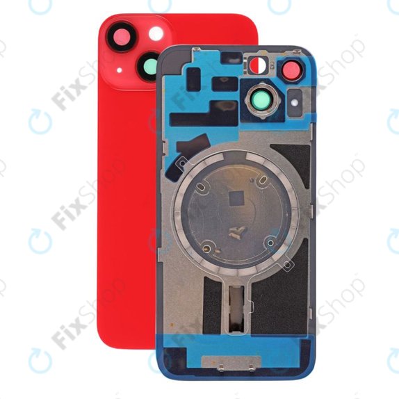 Vetro scocca posteriore con lente fotocamera, piastra metallica e magneti MagSafe per iPhone 14, Red