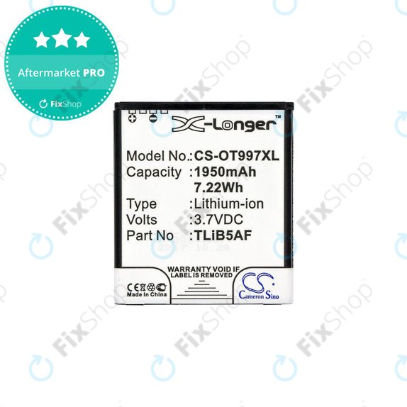 Batteria per Alcatel One Touch 997, X Pop, TCL S710, S800, TLiB5AF, Li-Ion, 1950mAh, 3.7V, HQ