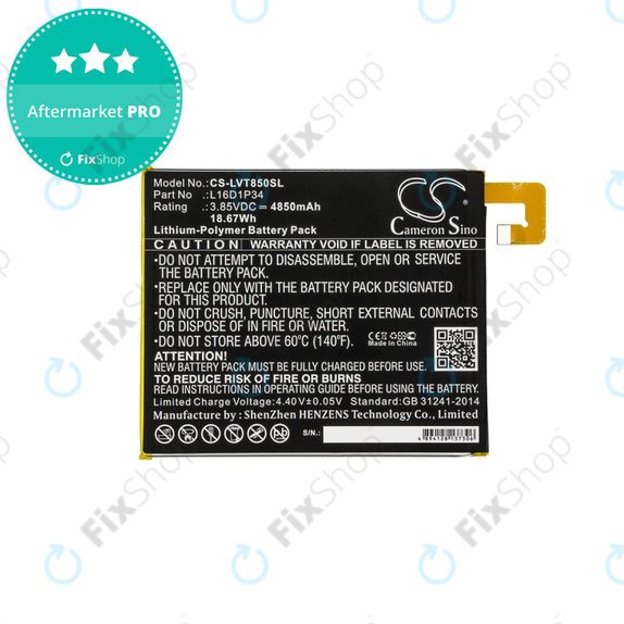 Batteria per Lenovo Tab 4, Lenovo TB850, L16D1P34, Li-Pol, 3.85V, 4850mAh, HQ