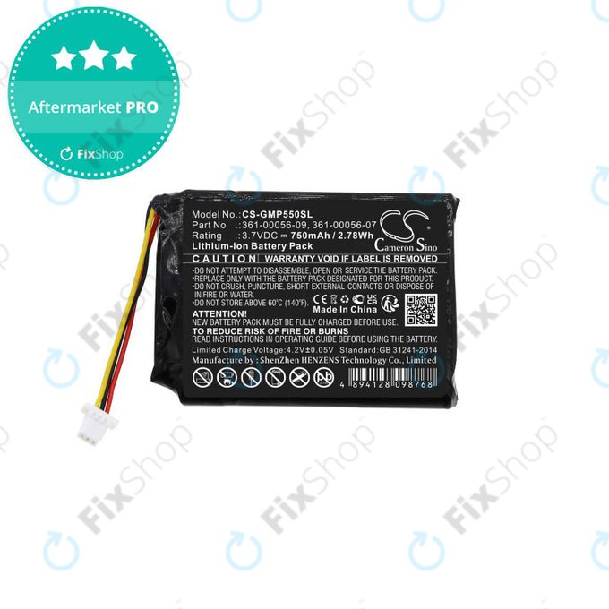 Batteria per Garmin Drive 60, 61, Pro 70, Pro 550, Pro Trashbreaker, PT 5, PT 10, Sport Pro Transmitter, TB 10, 361-00056-07, 361-00056-09, 750mAh, HQ