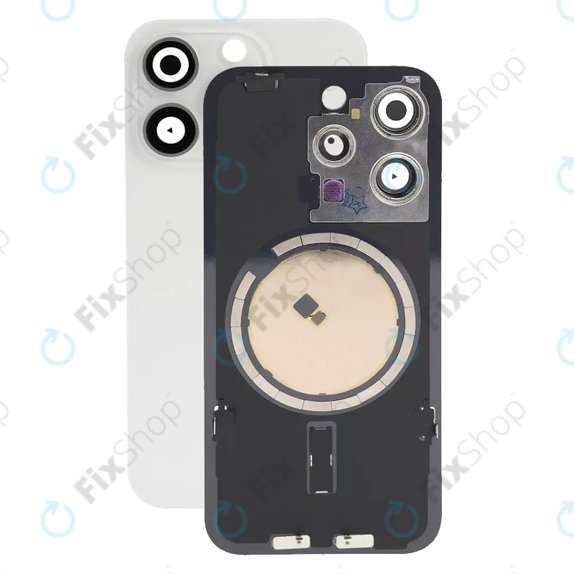 Vetro scocca posteriore con lente fotocamera, piastra metallica e magneti MagSafe per iPhone 15 Pro, White Titanium