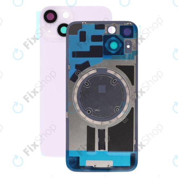 Vetro scocca posteriore con lente fotocamera, piastra metallica e magneti MagSafe per iPhone 14, Purple